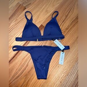 Vitamin A Swim Moss top and Carmen bottom Deep Blue Ecolux size 8/M